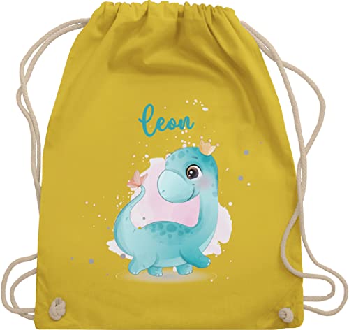 Turnbeutel Rucksack - Dinosaurier personalisiert mit Name I Geschenk Dinos I Saurier I Dinosaurier I Urzeittier I Dino - Unisize - Gelb - beutel für wechselwäsche tier tiere stoffbeutel von Geschenk mit Namen personalisiert by Shirtracer