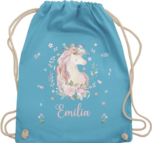 Turnbeutel Rucksack - Einhorn Geschenke mit Name personalisiert I Geschenke Einhörner - Unisize - Hellblau - beutel kindergarten einhornrucksack unicorn stoffbeutel personalisierter kind von Geschenk mit Namen personalisiert by Shirtracer