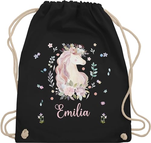 Turnbeutel Rucksack - Einhorn Geschenke mit Name personalisiert I Geschenke Einhörner - Unisize - Schwarz - beutel kindergarten einhornrucksack unicorn stoffbeutel personalisierter kind von Geschenk mit Namen personalisiert by Shirtracer