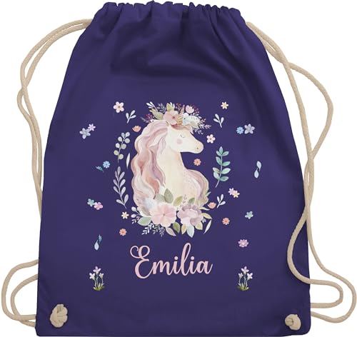 Turnbeutel Rucksack - Einhorn Geschenke mit Name personalisiert I Geschenke Einhörner - Unisize - Lila - beutel kindergarten einhornrucksack unicorn stoffbeutel personalisierter kind von Geschenk mit Namen personalisiert by Shirtracer