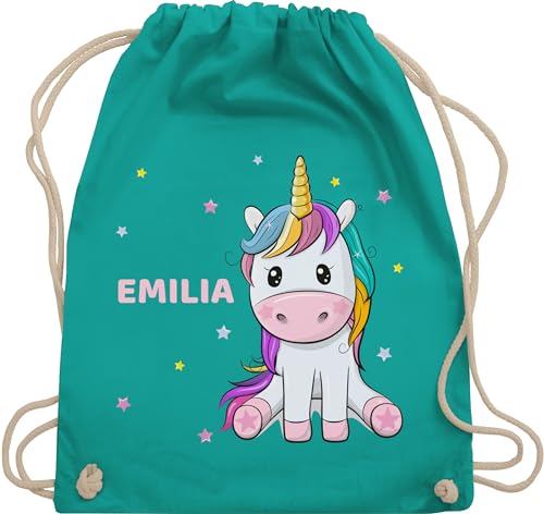 Turnbeutel Rucksack - Einhorn Unicorn - Unisize - Türkis - kindergarten beutel wechselkleidung stoffbeutel wechselwäsche mädchen für kinder name kita maedchen schulanfang baumwolle aus kind von Geschenk mit Namen personalisiert by Shirtracer