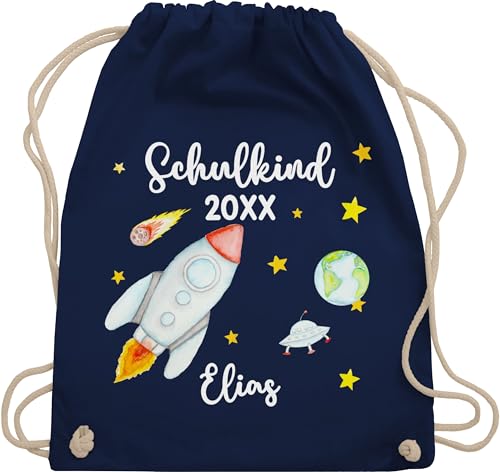 Turnbeutel Rucksack - Einschulung Geschenk Schulkind Rakete mit Name und Jahreszahl personalisiert I Weltraum Schulanfang Geschenk Weltall Schuleinführung - Unisize - Navy Blau von Geschenk mit Namen personalisiert by Shirtracer