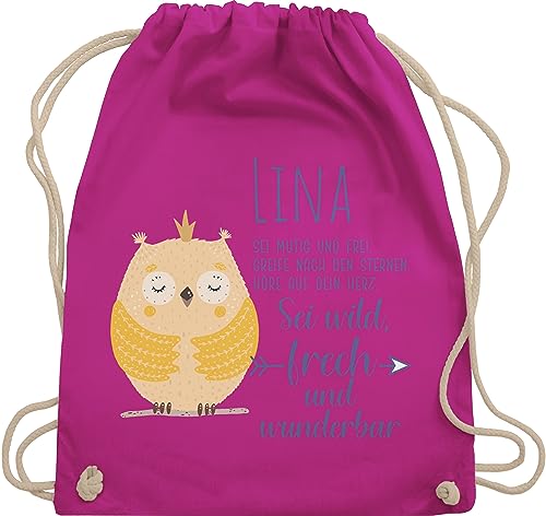 Turnbeutel Rucksack - Eule Eulen Owl Geschenk zur Taufe Geburt Kommunion Konfirmation Jugendweihe - Unisize - Fuchsia - personalisierter owls turnsack nachteule eulenmotiv nachteulen personalisierte von Geschenk mit Namen personalisiert by Shirtracer
