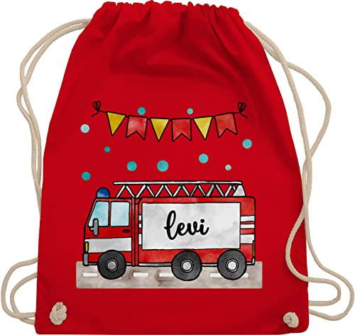 Turnbeutel Rucksack - Feuerwehrauto Motiv I Leiterwagen Geschenk Feuerwehr I Löschzug - Unisize - Rot - beutel für wechselkleidung kinder kinderturnbeutel kindergarten jugendfeuerwehr name von Geschenk mit Namen personalisiert by Shirtracer