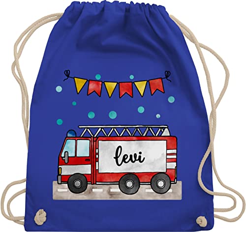 Turnbeutel Rucksack - Feuerwehrauto Motiv I Leiterwagen Geschenk Feuerwehr I Löschzug - Unisize - Royalblau - beutel für wechselkleidung kinder kinderturnbeutel kindergarten jugendfeuerwehr name von Geschenk mit Namen personalisiert by Shirtracer