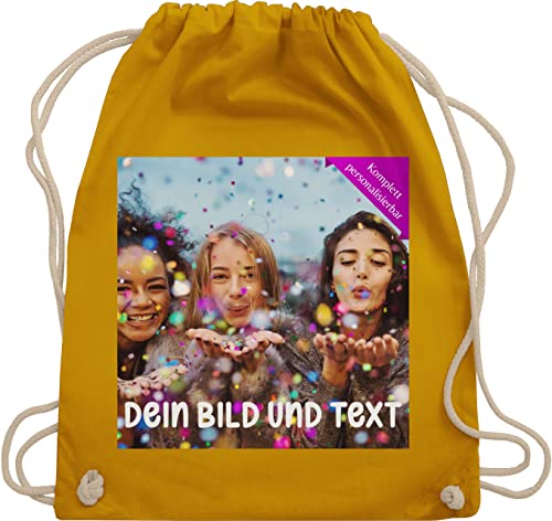 Turnbeutel Rucksack - Foto eigenem - Fotogeschenk I Geschenk Bild personalisiert I Geschenk mit Bild I Custom Photo - Unisize - Senfgelb - jga kita beutel selbst drucken druck stoffbeutel kinder von Geschenk mit Namen personalisiert by Shirtracer