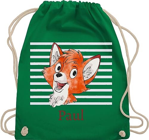 Turnbeutel Rucksack - Süßer Fuchs - Jungen Geschenk Fox - Unisize - Grün - personalisierter junge schul sporttasche +mit+fuchs kinderbeutel kindergarten krippe name eigenem von Geschenk mit Namen personalisiert by Shirtracer