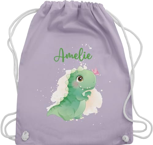 Turnbeutel Rucksack - Geschenk Dino mit Name personalisiert I Saurier I Dinos I Dinosaurier I Urzeittier - Unisize - Pastell Lila - tasche kinder beutel für wechselwäsche tier tieren stoffbeutel von Geschenk mit Namen personalisiert by Shirtracer