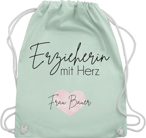 Turnbeutel Rucksack - Geschenk Erzieherin mit Herz mit Name | Abschiedsgeschenk Erzieherin Kita Danke Geschenke Erzieherinnen Abschied - Unisize - Pastell Grün - horterzieherin tagesmutter von Geschenk mit Namen personalisiert by Shirtracer