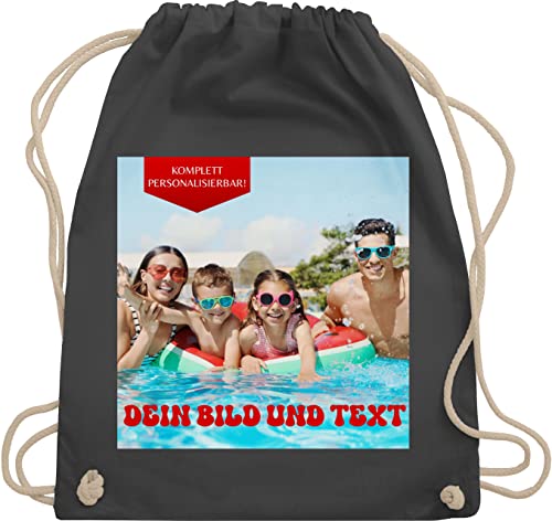 Turnbeutel Rucksack - Geschenk mit eigenem Foto und Text personalisiert I Eigenes Bild I Custom Photo Text - Unisize - Dunkelgrau - personalisierter beutel wechselkleidung kita tasche selbst drucken von Geschenk mit Namen personalisiert by Shirtracer