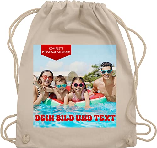 Turnbeutel Rucksack - Geschenk mit eigenem Foto und Text personalisiert I Eigenes Bild I Custom Photo Text - Unisize - Naturweiß - personalisierter beutel wechselkleidung kita tasche selbst drucken von Geschenk mit Namen personalisiert by Shirtracer