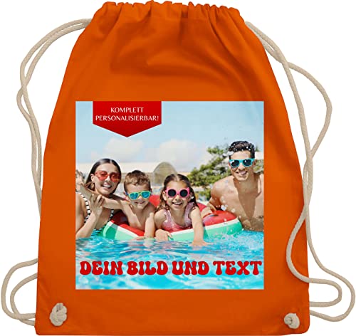 Turnbeutel Rucksack - Geschenk mit eigenem Foto und Text personalisiert I Eigenes Bild I Custom Photo Text - Unisize - Orange - personalisierter beutel wechselkleidung kita tasche selbst drucken von Geschenk mit Namen personalisiert by Shirtracer