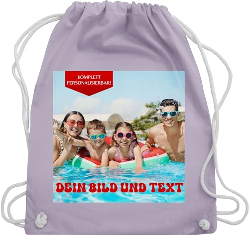 Turnbeutel Rucksack - Geschenk mit eigenem Foto und Text personalisiert I Eigenes Bild I Custom Photo Text - Unisize - Pastell Lila - personalisierter beutel wechselkleidung kita tasche von Geschenk mit Namen personalisiert by Shirtracer