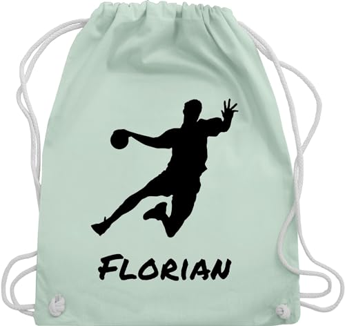 Turnbeutel Rucksack - Geschenke Handball Zubehör - Handballer Silhouette mit Name - Unisize - Pastell Grün - turn beutel tasche stoffbeutel kordelzug gym bag sporttasche rucksackbeuteltasche von Geschenk mit Namen personalisiert by Shirtracer