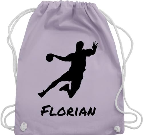 Turnbeutel Rucksack - Geschenke Handball Zubehör - Handballer Silhouette mit Name - Unisize - Pastell Lila - tasche beuteltasche taschen baumwolle baumwollrucksack sportbeutel bag beutel von Geschenk mit Namen personalisiert by Shirtracer