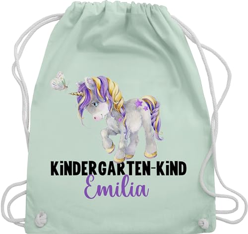 Turnbeutel Rucksack - Hallo - Kindergartenkind Geschenk zum Kindergarten Start Kita Einhorn - Unisize - Pastell Grün - kindergarten-rucksack kita-rucksack geschenke rucksäcke mädchen von Geschenk mit Namen personalisiert by Shirtracer