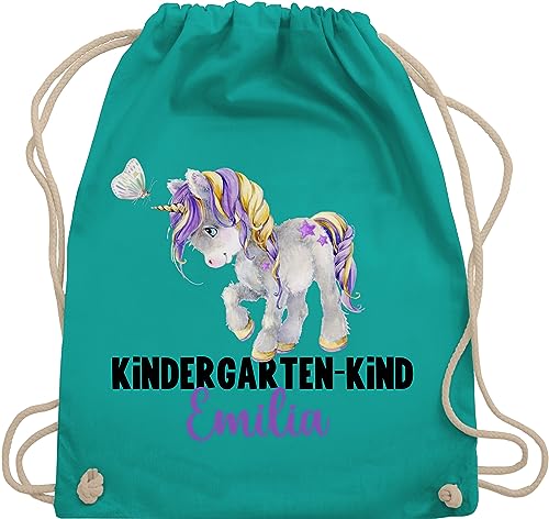 Turnbeutel Rucksack - Hallo - Kindergartenkind Geschenk zum Kindergarten Start Kita Einhorn - Unisize - Türkis - kita-rucksack geschenke rucksäcke mädchen personalisierter für personalisierte von Geschenk mit Namen personalisiert by Shirtracer