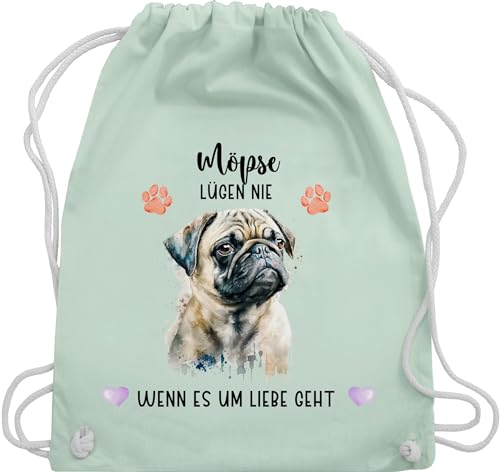 Turnbeutel Rucksack - Hunde - Mops - Geschenk Hundebesitzern - Unisize - Pastell Grün - hund hundebesitzer tasche personalisierter hundemotiv taschen hundemotiven hunde. hundemotive dog hunden von Geschenk mit Namen personalisiert by Shirtracer