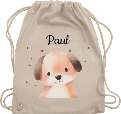 Turnbeutel Rucksack - Hunde - Süßer Hund personalisiert I Geschenk Hundeliebhaber I Geschenk für Kinder mit Name I Fellnase I Dog I Kindermotiv Hund I Hundehalter - Unisize - Naturweiß von Geschenk mit Namen personalisiert by Shirtracer