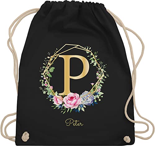 Turnbeutel Rucksack - Initialen - Anfangsbuchstabe Geschenkidee I Individuelles Geschenk mit Namen personalisiert Buchstaben bedrucken I Custom Gift selbst gestalten - Unisize - Schwarz von Geschenk mit Namen personalisiert by Shirtracer