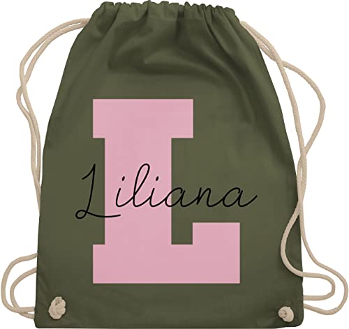 Turnbeutel Rucksack - Initialen - Anfangsbuchstabe mit Name Geschenkideen - Unisize - Olivgrün - sportbeutel mädchen kindergarten namenstag tasche für kita personalised gifts von Geschenk mit Namen personalisiert by Shirtracer