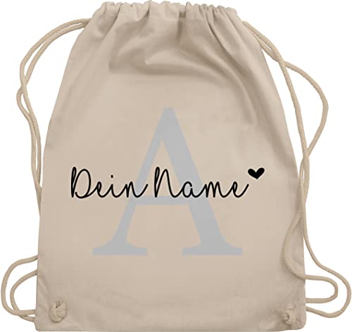 Turnbeutel Rucksack - Initialen - Buchstabe Name anpassbar Herzchen I Geschenk Anfangsbuchstabe mit Name - Unisize - Naturweiß - personalisierte beutel kinder stoffbeutel kita buchstaben a von Geschenk mit Namen personalisiert by Shirtracer