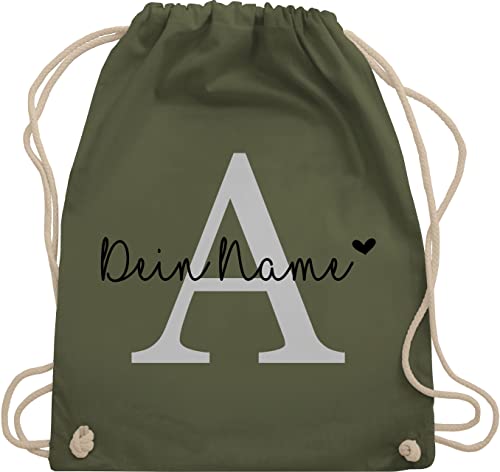 Turnbeutel Rucksack - Initialen - Buchstabe Name anpassbar Herzchen I Geschenk Anfangsbuchstabe mit Name - Unisize - Olivgrün - personalisierte beutel kinder stoffbeutel kita buchstaben a von Geschenk mit Namen personalisiert by Shirtracer
