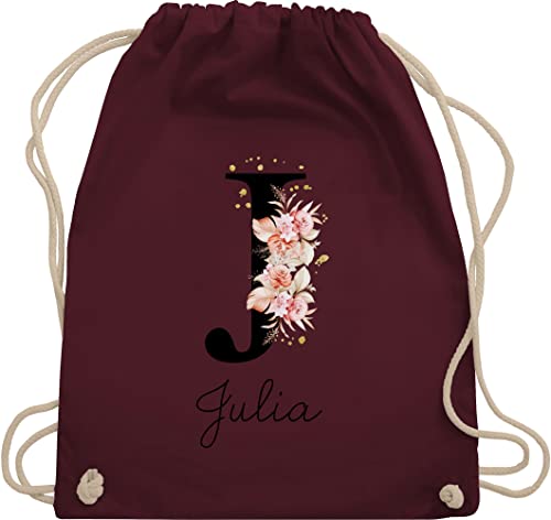 Turnbeutel Rucksack - Initialen - Buchstabe mit Name personalisiert I Anfangsbuchstabe I Initiale - Unisize - Bordeauxrot - sport tasche mädchen schule schulkind beutel buchstaben j stoffbeutel von Geschenk mit Namen personalisiert by Shirtracer