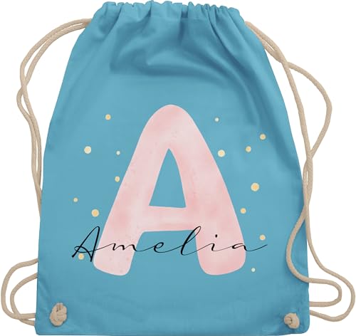 Turnbeutel Rucksack - Initialen - Individuell gestaltbar mit Initialbuchstabe und Name | Geschenk mit Anfangsbuchstabe und Name frei wählbar - Unisize - Hellblau - schulkind beutel buchstaben von Geschenk mit Namen personalisiert by Shirtracer