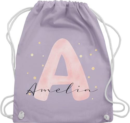 Turnbeutel Rucksack - Initialen - Individuell gestaltbar mit Initialbuchstabe und Name | Geschenk mit Anfangsbuchstabe und Name frei wählbar - Unisize - Pastell Lila - schulkind beutel buchstaben von Geschenk mit Namen personalisiert by Shirtracer