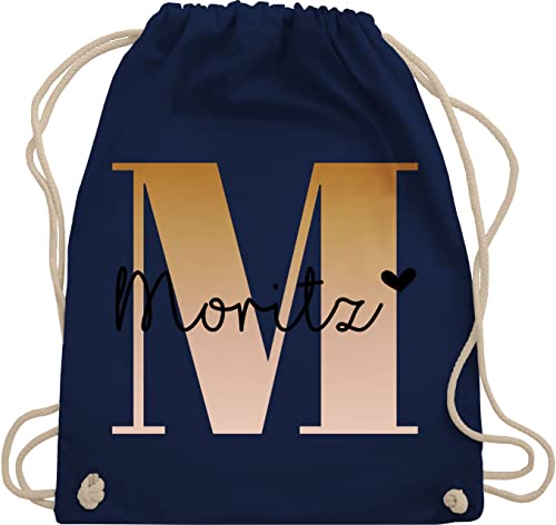 Turnbeutel Rucksack - Initialen - Name und Buchstabe I Geschenk Anfangsbuchstabe - Unisize - Navy Blau - tasche krippe schulkind beutel buchstaben m turnsack sporttasche für schule stoffbeutel kita von Geschenk mit Namen personalisiert by Shirtracer