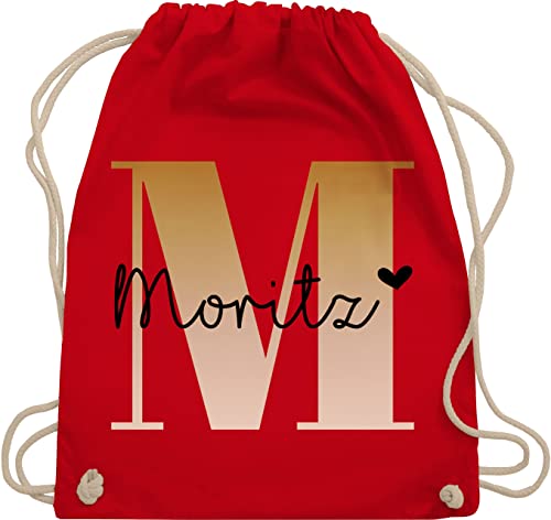 Turnbeutel Rucksack - Initialen - Name und Buchstabe I Geschenk Anfangsbuchstabe - Unisize - Rot - tasche krippe schulkind beutel buchstaben m turnsack sporttasche für schule stoffbeutel kita von Geschenk mit Namen personalisiert by Shirtracer