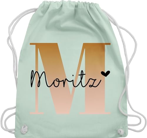 Turnbeutel Rucksack - Initialen - Name und Buchstabe - Unisize - Pastell Grün - sportbeutel mädchen kindergarten personalisieren baumwolle tasche für kita namensgeschenke kordel von Geschenk mit Namen personalisiert by Shirtracer