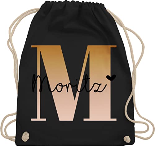 Turnbeutel Rucksack - Initialen - Name und Buchstabe I Geschenk Anfangsbuchstabe - Unisize - Schwarz - tasche krippe schulkind beutel buchstaben m turnsack sporttasche für schule stoffbeutel kita von Geschenk mit Namen personalisiert by Shirtracer