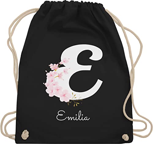 Turnbeutel Rucksack - Initialen - Personalisierte Geschenke mit Buchstaben Mädchen Geschenkideen mit Namen Frauen - Unisize - Schwarz - schulkind beutel anfangsbuchstabe buchstabe stoffbeutel von Geschenk mit Namen personalisiert by Shirtracer