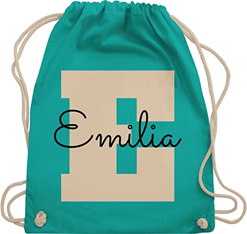 Turnbeutel Rucksack - Initialen - Personalisiertes Geschenke mit Namen Weihnachts-Geschenke Geschenkideen Wichtelgeschenk - Unisize - Türkis - e und name schulkind beutel buchstaben stoffbeutel von Geschenk mit Namen personalisiert by Shirtracer