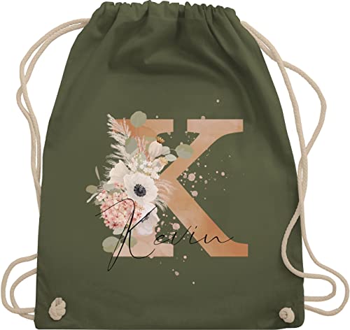 Turnbeutel Rucksack - Initialen - Watercolor Anfangsbuchstabe Muttertag - Unisize - Olivgrün - anpassbare geschenke costumized personalisierbare customised personalized gifts zum selbst bedrucken von Geschenk mit Namen personalisiert by Shirtracer