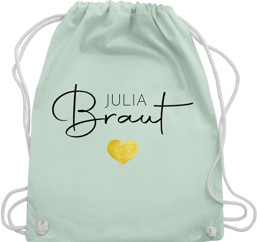 Turnbeutel Rucksack - JGA Junggesellenabschied - Braut - Name Herz - Unisize - Pastell Grün - junggesellinnenabschied beutel personalisierte bride rucksäcke jungesellinnenabschied abschied tasche von Geschenk mit Namen personalisiert by Shirtracer