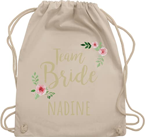 Turnbeutel Rucksack - JGA Junggesellenabschied - Team Bride - gold - Aquarell Wasserfarben Blume - Unisize - Naturweiß - junggesellinnenabschied beutel jungesellenabschied stoffbeutel von Geschenk mit Namen personalisiert by Shirtracer
