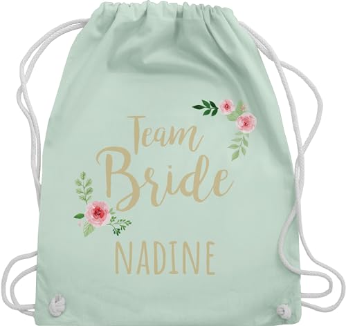 Turnbeutel Rucksack - JGA Junggesellenabschied - Team Bride - gold - Aquarell Wasserfarben Blume - Unisize - Pastell Grün - junggesellinnenabschied beutel jungesellenabschied stoffbeutel von Geschenk mit Namen personalisiert by Shirtracer