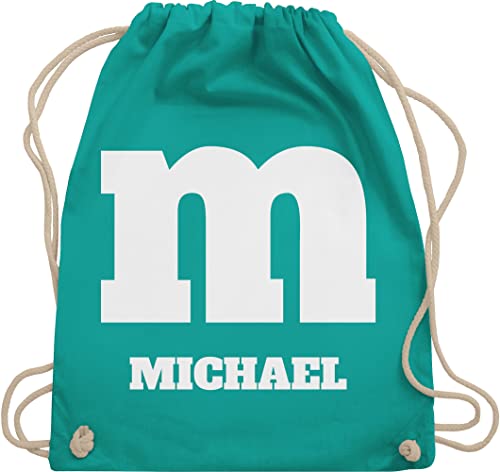 Turnbeutel Rucksack - Karneval Accessoire Fasching - M Kostüm mit anpassbarem Namen I M und M I M&M - Unisize - Türkis - personalisierte rucksäcke karneval- name bag jga faschings sportbeutel von Geschenk mit Namen personalisiert by Shirtracer