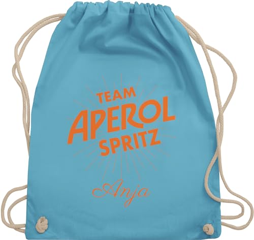 Turnbeutel Rucksack - Karneval Accessoire Fasching - Team Aperol Spritz mit Name I Mädelsabend JGA Mallorca Mädelsausflug - Unisize - Hellblau - personalisieren karnevals personalisierte beutel von Geschenk mit Namen personalisiert by Shirtracer