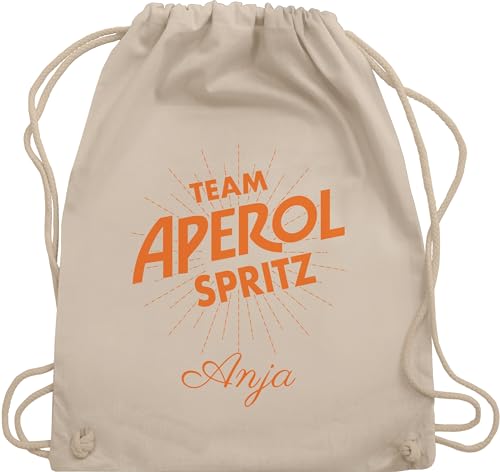 Turnbeutel Rucksack - Karneval Accessoire Fasching - Team Aperol Spritz mit Name I Mädelsabend JGA Mallorca Mädelsausflug - Unisize - Naturweiß - personalisieren karnevals personalisierte beutel von Geschenk mit Namen personalisiert by Shirtracer
