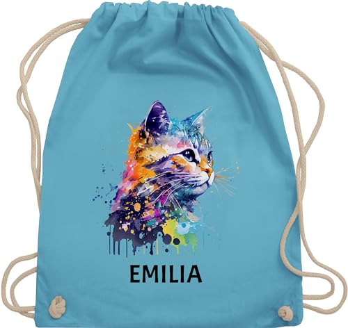 Turnbeutel Rucksack - Katze Cat Citten Katzen Cats Katzenlieberhaber - Unisize - Hellblau - katzenmotiv name geschenke für eine katzenliebhaberin personalisierte katzenbesitzerin süße von Geschenk mit Namen personalisiert by Shirtracer