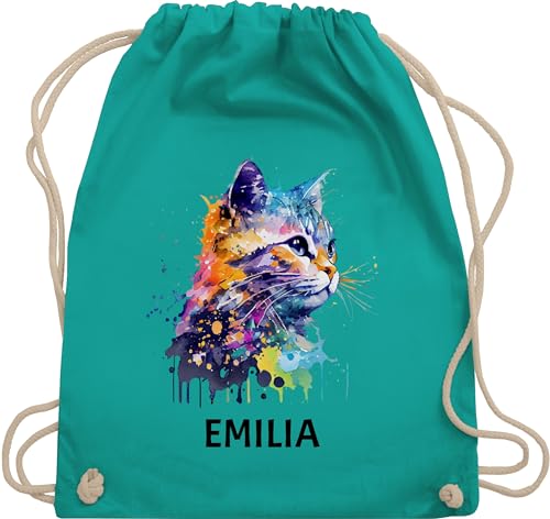 Turnbeutel Rucksack - Katze Cat Citten Katzen Cats Katzenlieberhaber - Unisize - Türkis - für eine katzenliebhaberin name katzenmotiv katzenbesitzerin süße personalisierte katzenliebhaber von Geschenk mit Namen personalisiert by Shirtracer