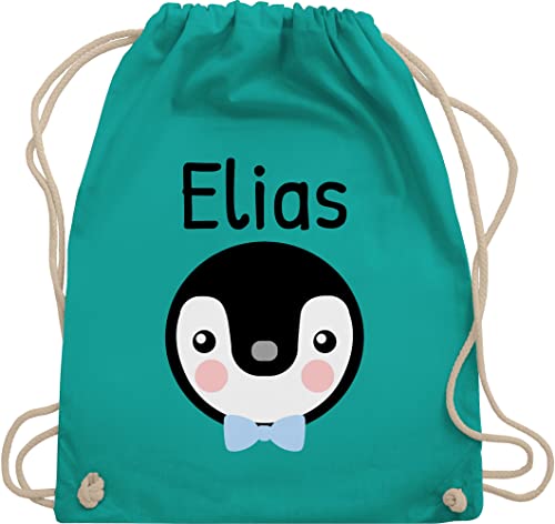 Turnbeutel Rucksack - Kinder Taschen Mädchen - Süßer Pinguin - Unisize - Türkis - beutel kita name kindergarten turntasche stoffbeutel wechselbeutel turn tasche für beschriften baumwolle von Geschenk mit Namen personalisiert by Shirtracer