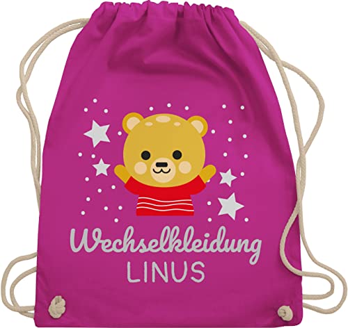 Turnbeutel Rucksack - Kita Beutel Wechselsachen Jungen - Wechselkleidung Bär - Unisize - Fuchsia - personalisierte wechselbeutel kindergarten stoffbeutel name kindergartenbeutel wechselwäsche von Geschenk mit Namen personalisiert by Shirtracer