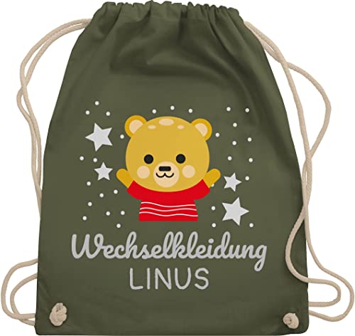 Turnbeutel Rucksack - Kita Beutel Wechselsachen Jungen - Wechselkleidung Bär - Unisize - Olivgrün - personalisierte wechselbeutel kindergarten stoffbeutel name kindergartenbeutel wechselwäsche von Geschenk mit Namen personalisiert by Shirtracer