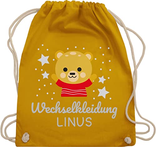 Turnbeutel Rucksack - Kita Beutel Wechselsachen Jungen - Wechselkleidung Bär - Unisize - Senfgelb - personalisierte wechselbeutel kindergarten stoffbeutel name kindergartenbeutel wechselwäsche von Geschenk mit Namen personalisiert by Shirtracer