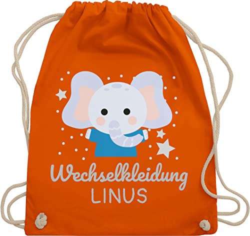 Turnbeutel Rucksack - Kita Beutel Wechselsachen Jungen - Wechselkleidung Elefant - Unisize - Orange - baumwollrucksack kindergarten kindergartenrucksack wechselbeutel personalisierte geschenkebeutel von Geschenk mit Namen personalisiert by Shirtracer